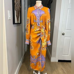 & OTHER STORIES NWOT women’s size 2 orange and violet satiny wrap midi dress
